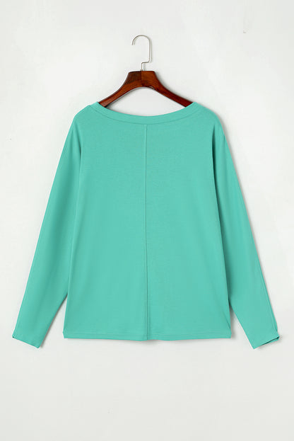 Solid Colour Patchwork Long Sleeve Top | Green