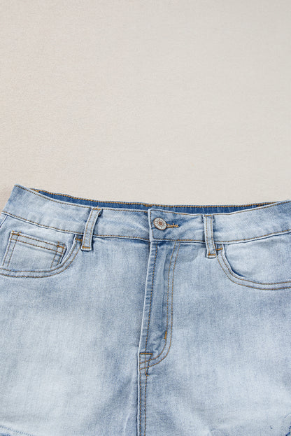 Vintage Washed Raw Edge Jean Shorts | Light Blue