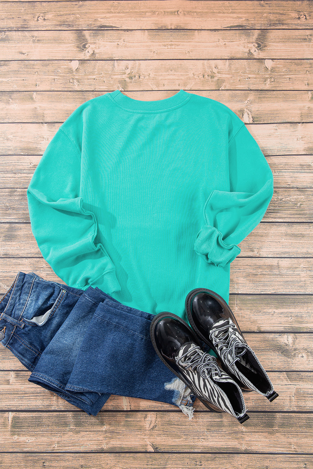 Plain Drop Shoulder Crewneck Pullover Sweatshirt | Aruba Blue