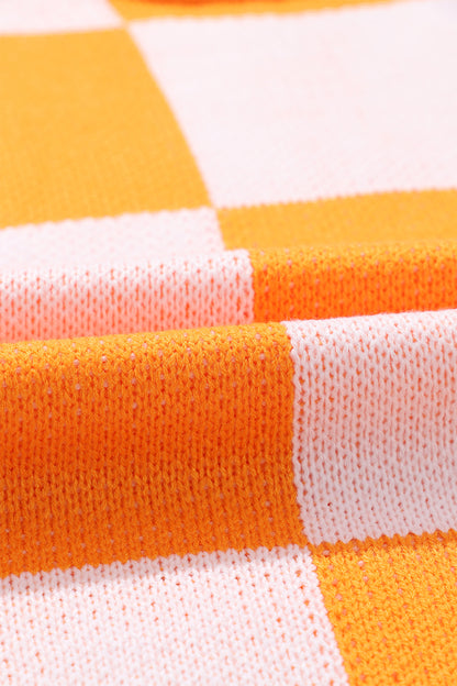 Orange Checkered Bishop Sleeve Sweater | Grapefruit Orange