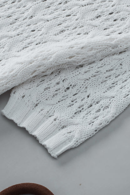 Hollow-Out Textured Half Sleeve Sweater | White