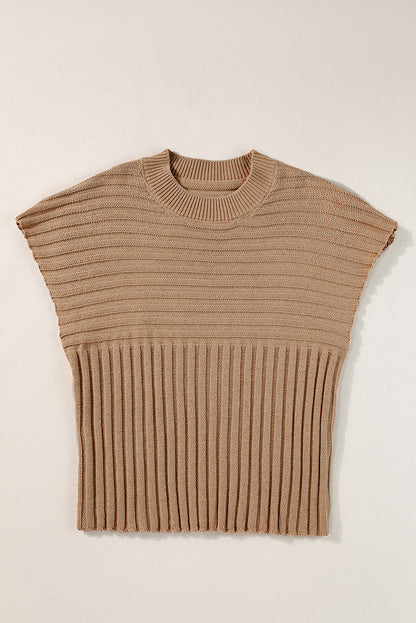 Rib Knitted Wide Sleeve Sweater T Shirt | Light French Beige