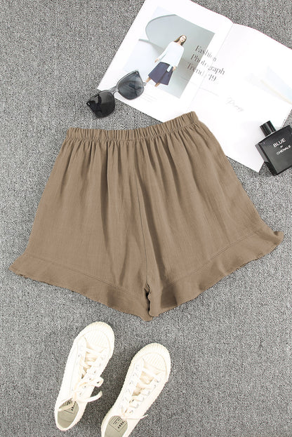 High Waist Pocketed Ruffle Shorts | Khaki