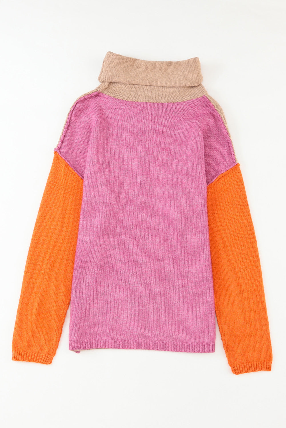 Colour Block Turtle Neck Drop Shoulder Knit Sweater | Khaki