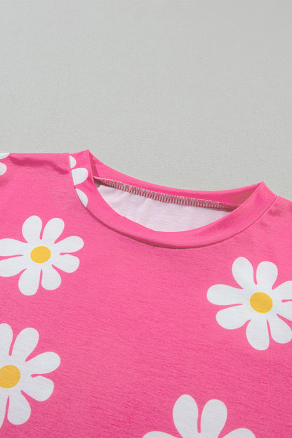 Daisy Printed Crewneck T Shirt | Pink