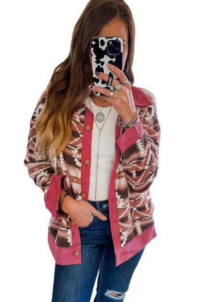 Western Sherpa Textured Trim Jacket | Pink