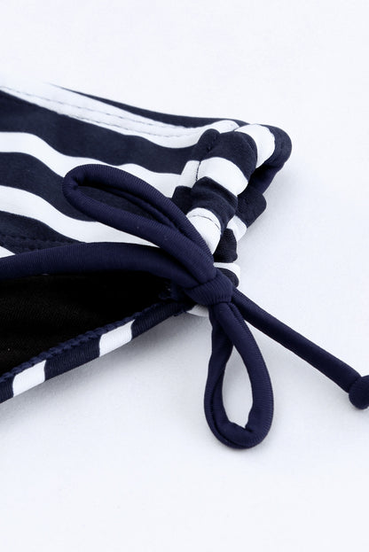 Layered-Style Striped Tankini With Triangular Briefs | Navy Blue