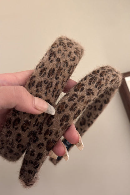 Fuzzy Leopard Print Headband | Brown