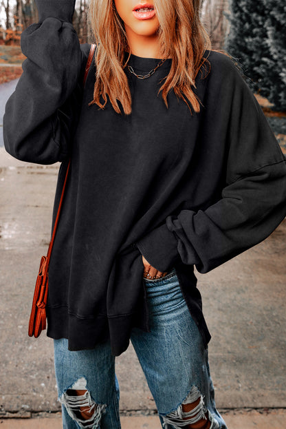 Drop Shoulder Ribbed Trim Oversized Sweatshirt | Black