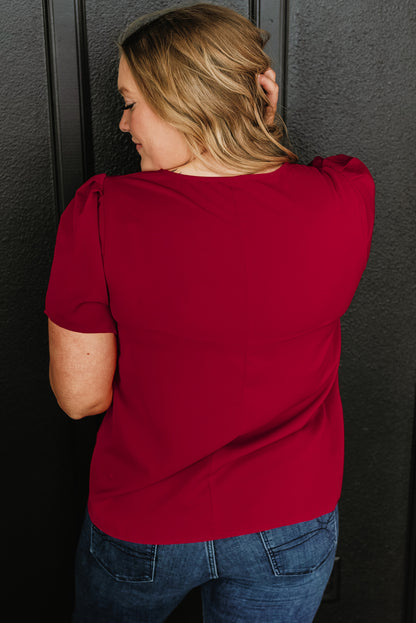 Keyhole Pleated Crew Neck Plus Size T Shirt | Red Dahlia