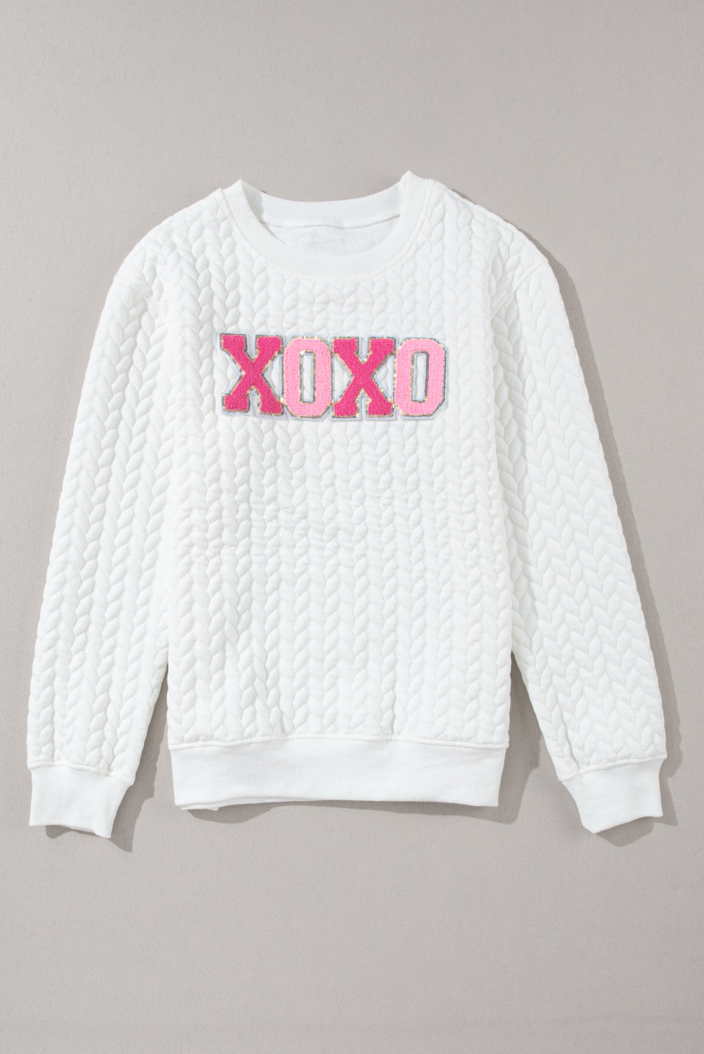 Xoxo Glitter Chenille Cable Knit Pullover Sweatshirt | White