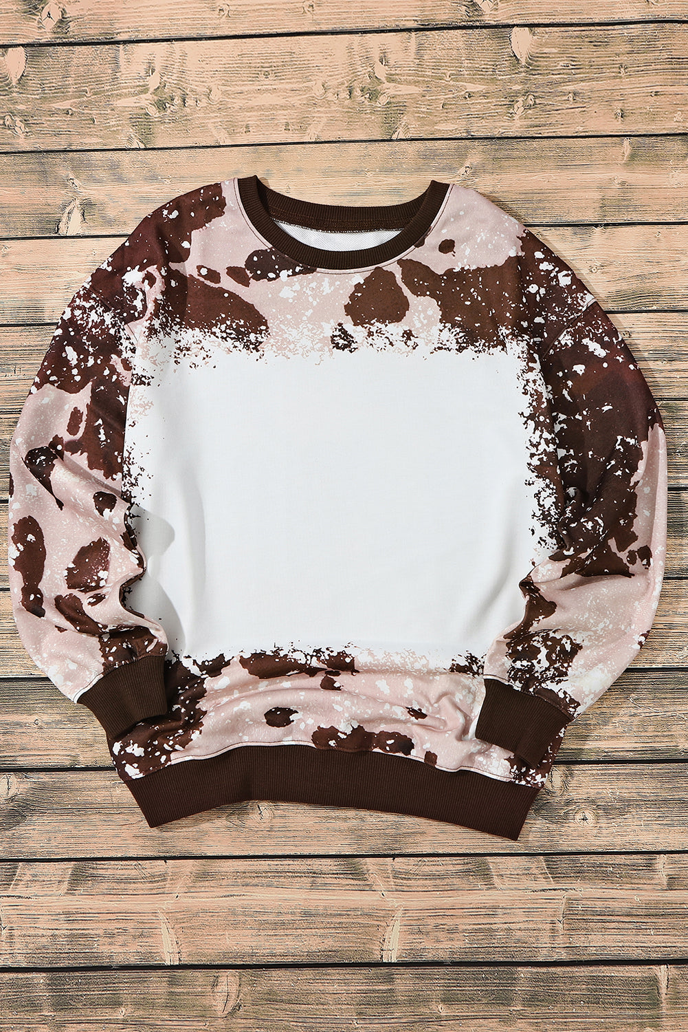 Bleached Tie Dye Leopard Print Long Sleeve Top | Brown