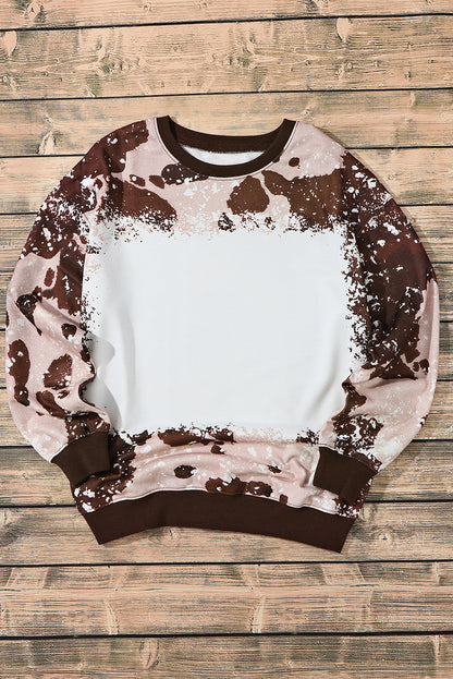 Bleached Tie Dye Leopard Print Long Sleeve Top | Brown