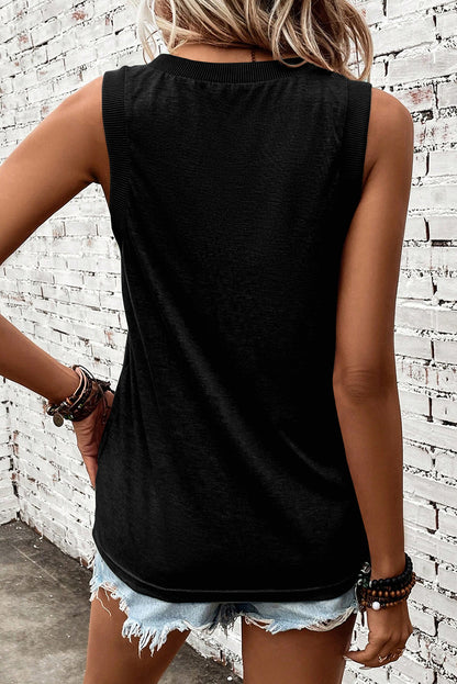 Ribbed V Neck Tank | Black