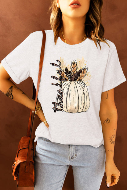 Harvest Pumpkin Graphic Thanksgiving Tee | White