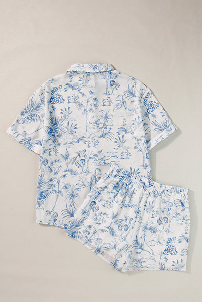 Floral Short Sleeve Shirt And Shorts Set | Sky Blue