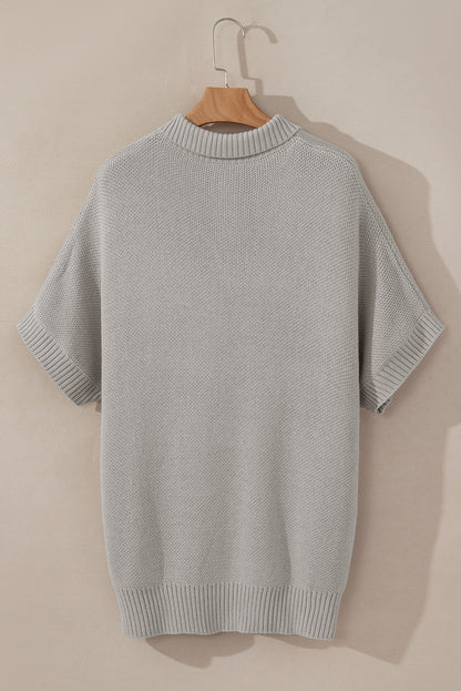 Quarter Zip Short Batwing Sleeve Sweater | Light Grey