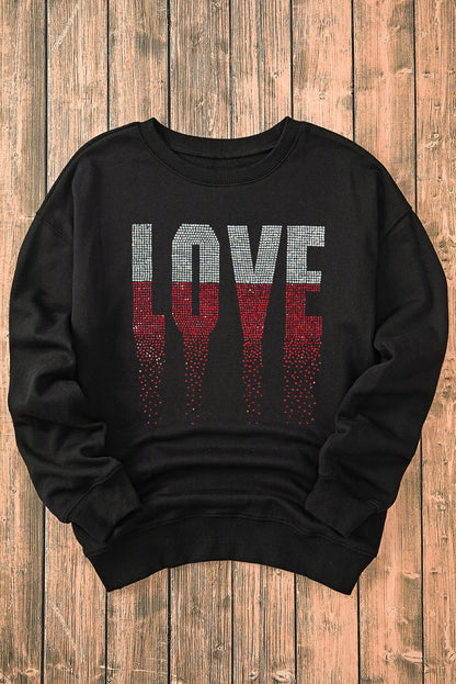 Rhinestone Love Graphic Crewneck Valentines Sweatshirt | Black