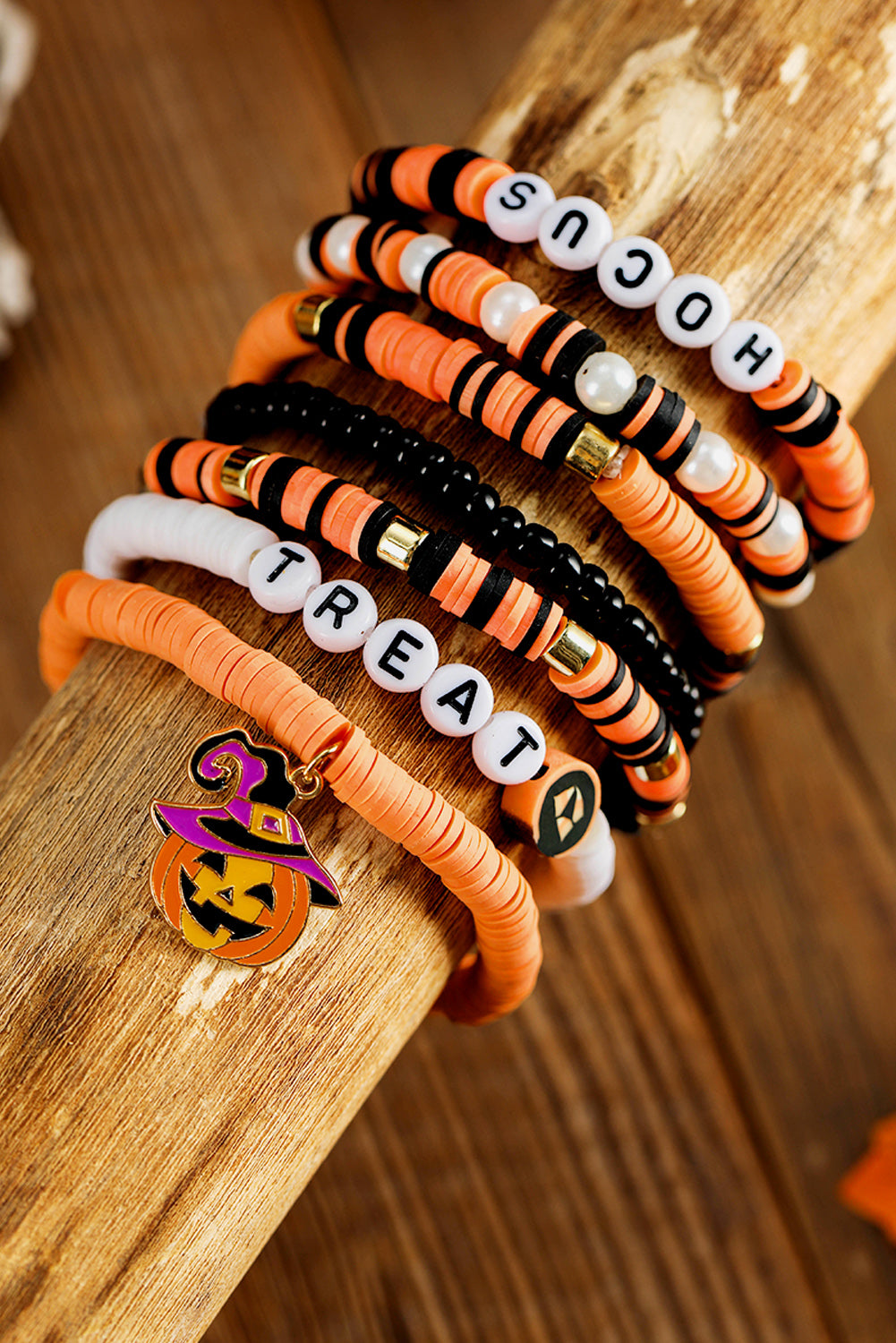 Treat Hocus Halloween Pumpkin Beaded Multilayered Bracelet | Orange