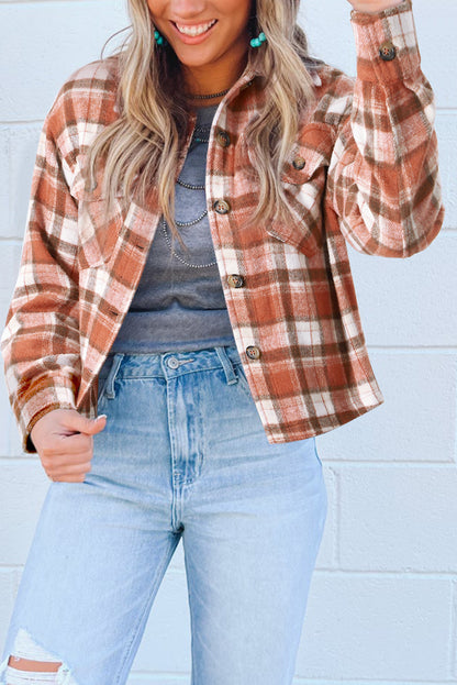 Plaid Button-Up Flap Pocket Jacket | Orange