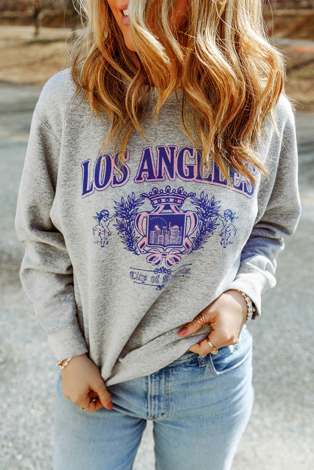 Los Angeles Graphic Crew Neck Sweatshirt | Gray