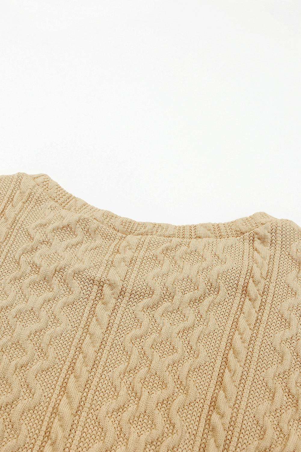 Solid Colour Puffy Sleeve Textured Knit Top | Khaki