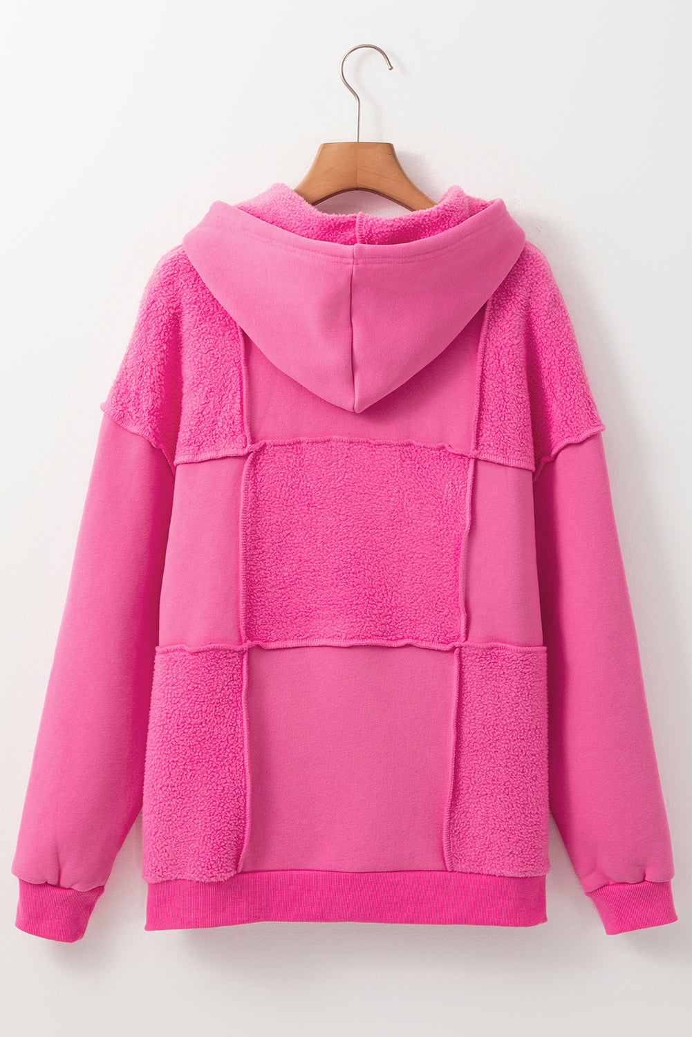 Mineral Wash Terry Patchwork Drawstring Hoodie | Pitaya Pink