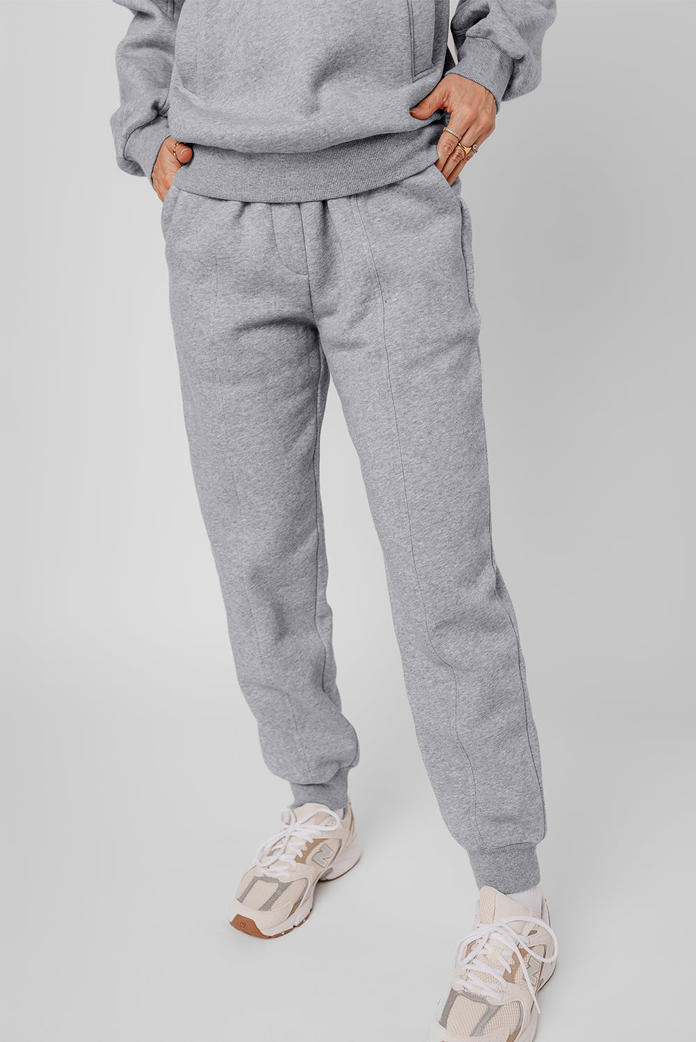 Solid Exposed Seams Hoodie And Joggers Activewear Set | Gray