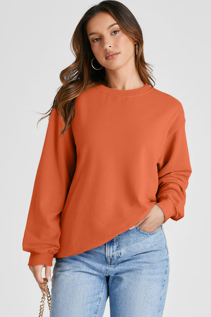 Plain Drop Shoulder Crewneck Pullover Sweatshirt | Orange