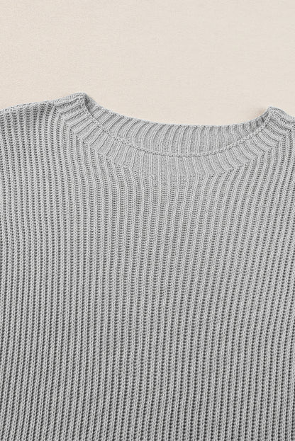 Short Sleeve Side Slit Oversized Sweater | Gray