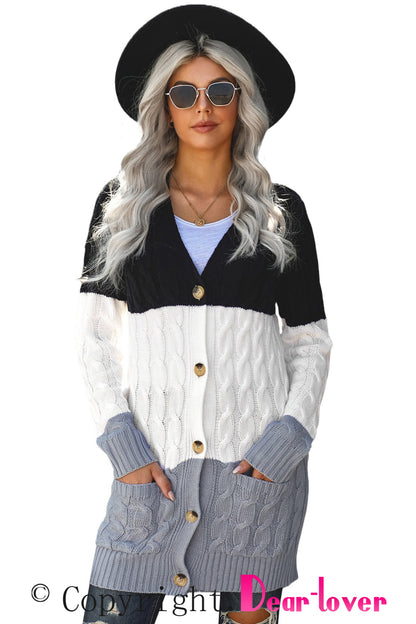 Colourblock Button Pocket Knit Cardigan | Black