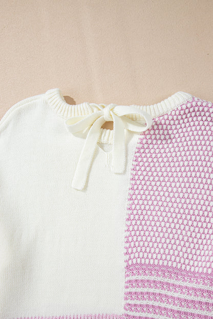 Neutral Colourblock Tie Back Sweater | Bonbon