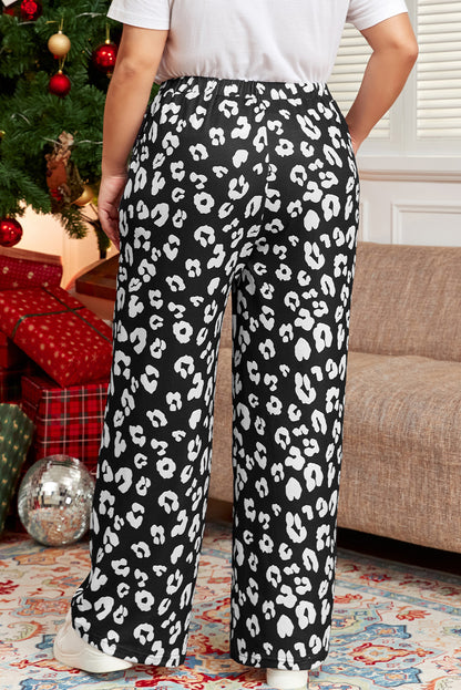 Print Wide Leg Pockets Plus Size Pants | Leopard