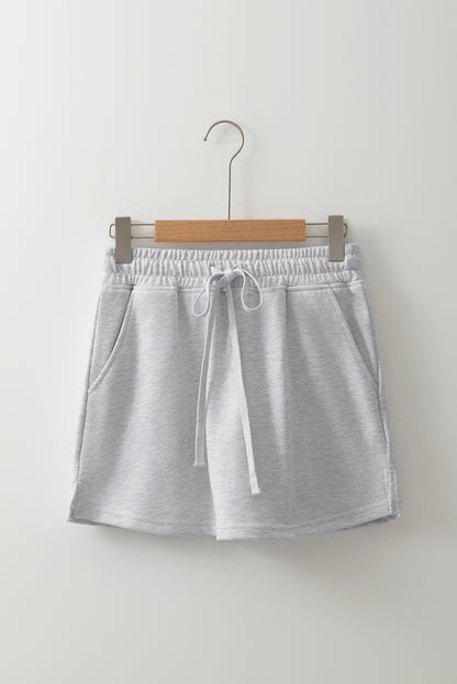 French Terry Drawstring Mini Skort With Pockets | Light Grey