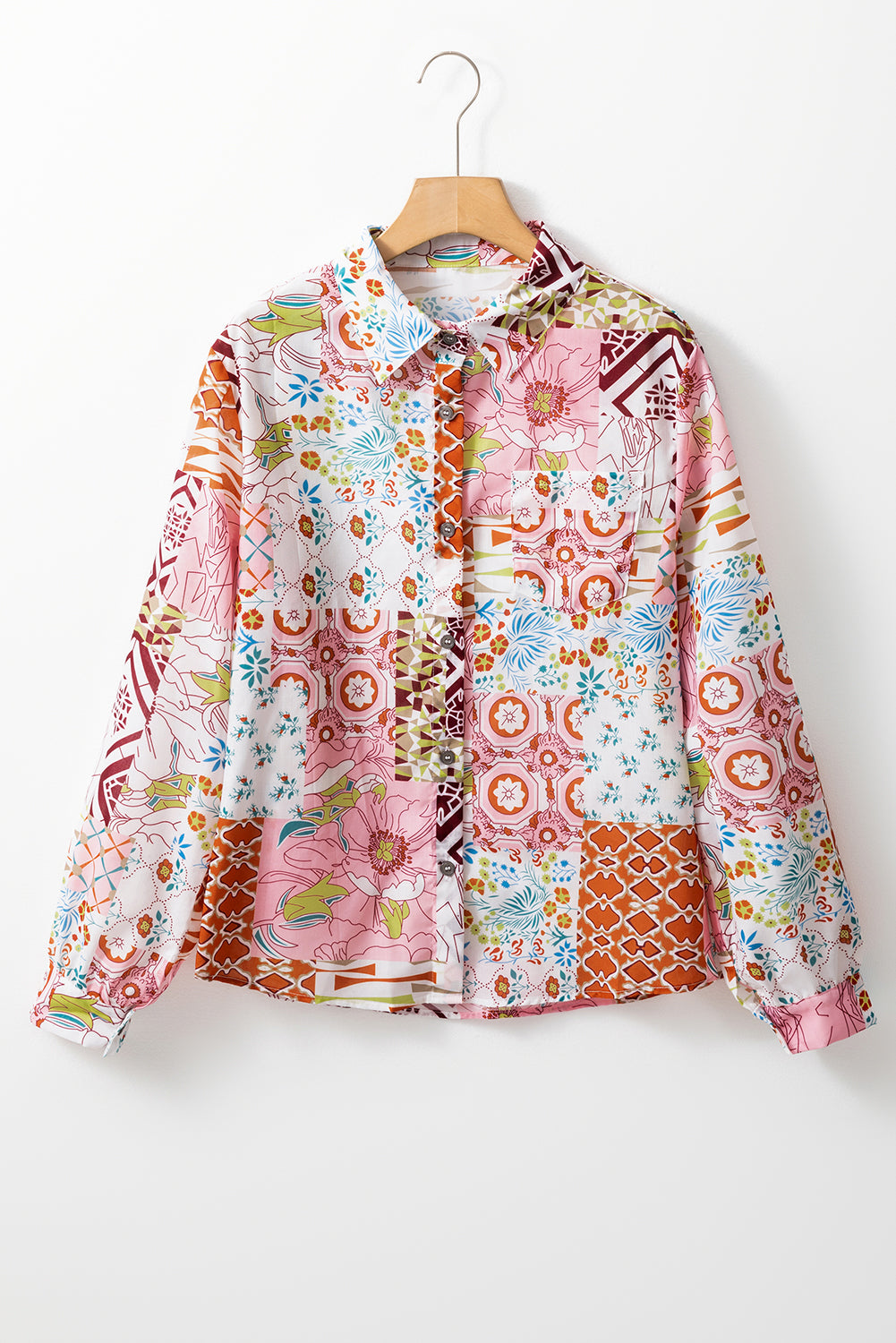 Abstract Colourful Printed Button Down Shirt | Pink