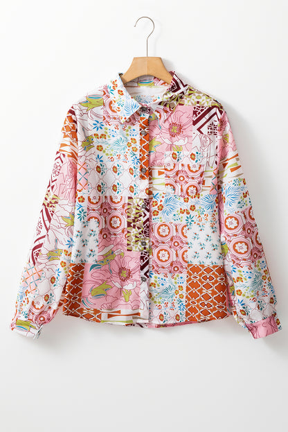 Abstract Colourful Printed Button Down Shirt | Pink