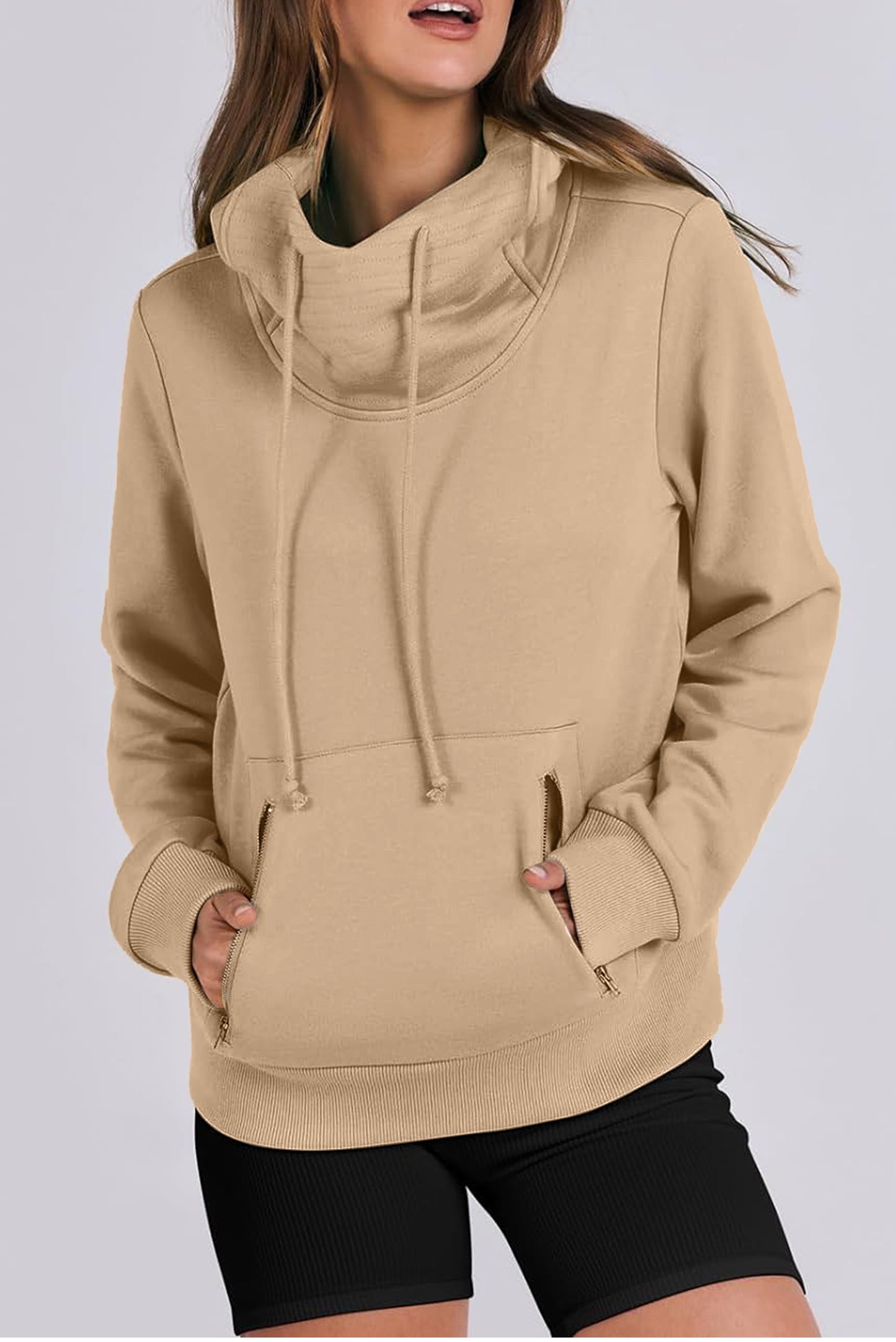 Parchment Zipped Pocket Cozy Drawstring Hoodie