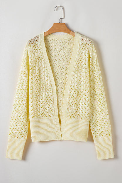 Pointelle Knit Open Front Short Cardigan | Yellow Cream