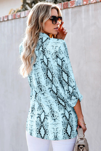 Wild Snake Print Shirt With Pockets | Blue