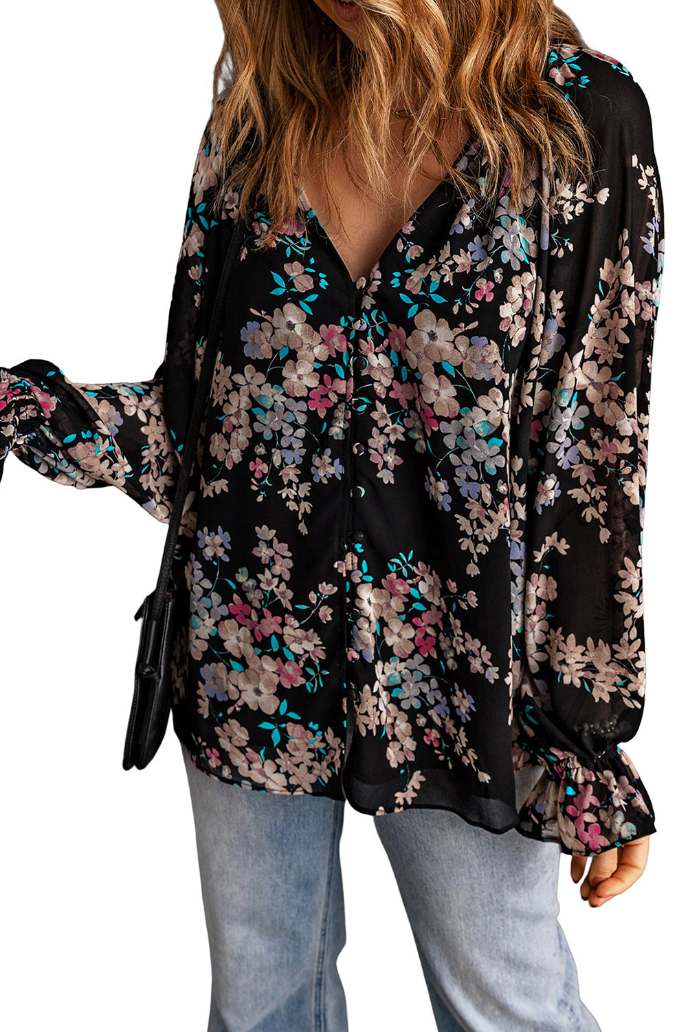 Wildflower Print Chiffon Blouse | Black