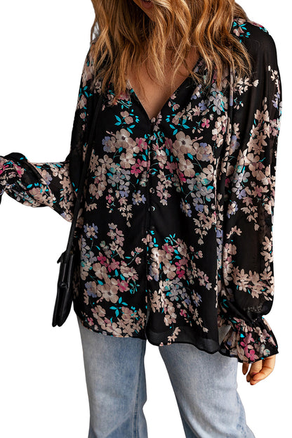 Wildflower Print Chiffon Blouse | Black