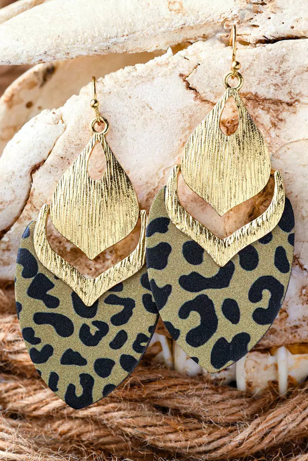 Hollow Out Leave Shape Drop Earrings | Leopard