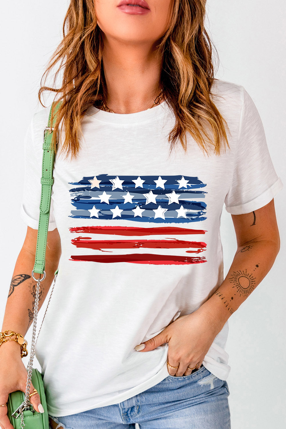 American Flag Graphic Fashion Tee | White