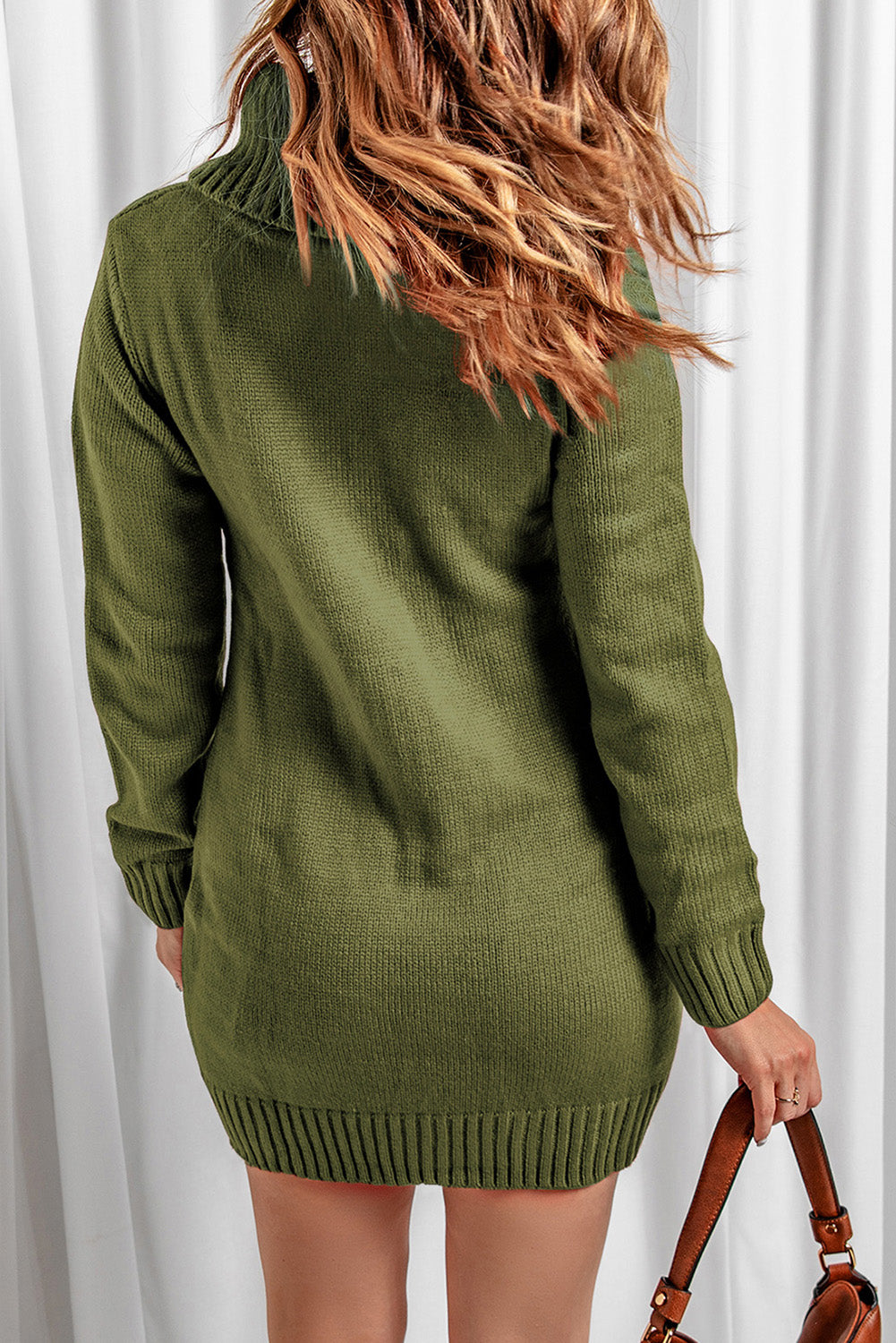 Olive Cowl Neck Cable Knit Sweater Dress | Green