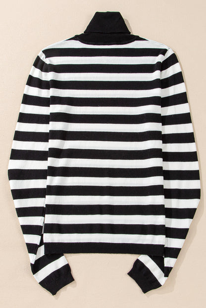 Slim Fit High Neck Knit Sweater | Black Stripe