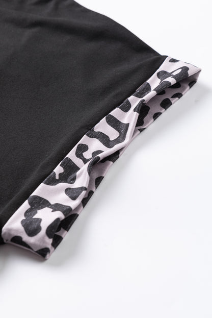 Half Leopard Patchwork Plus Size T-Shirt | Black