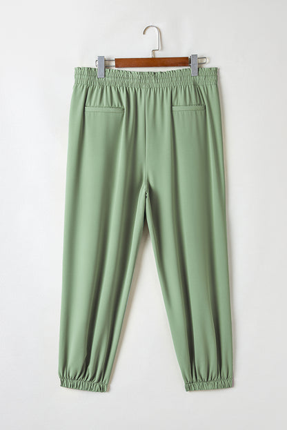 Green Plus Size Drawstring Shirred Waist Casual Jogger Pants | Grass Green