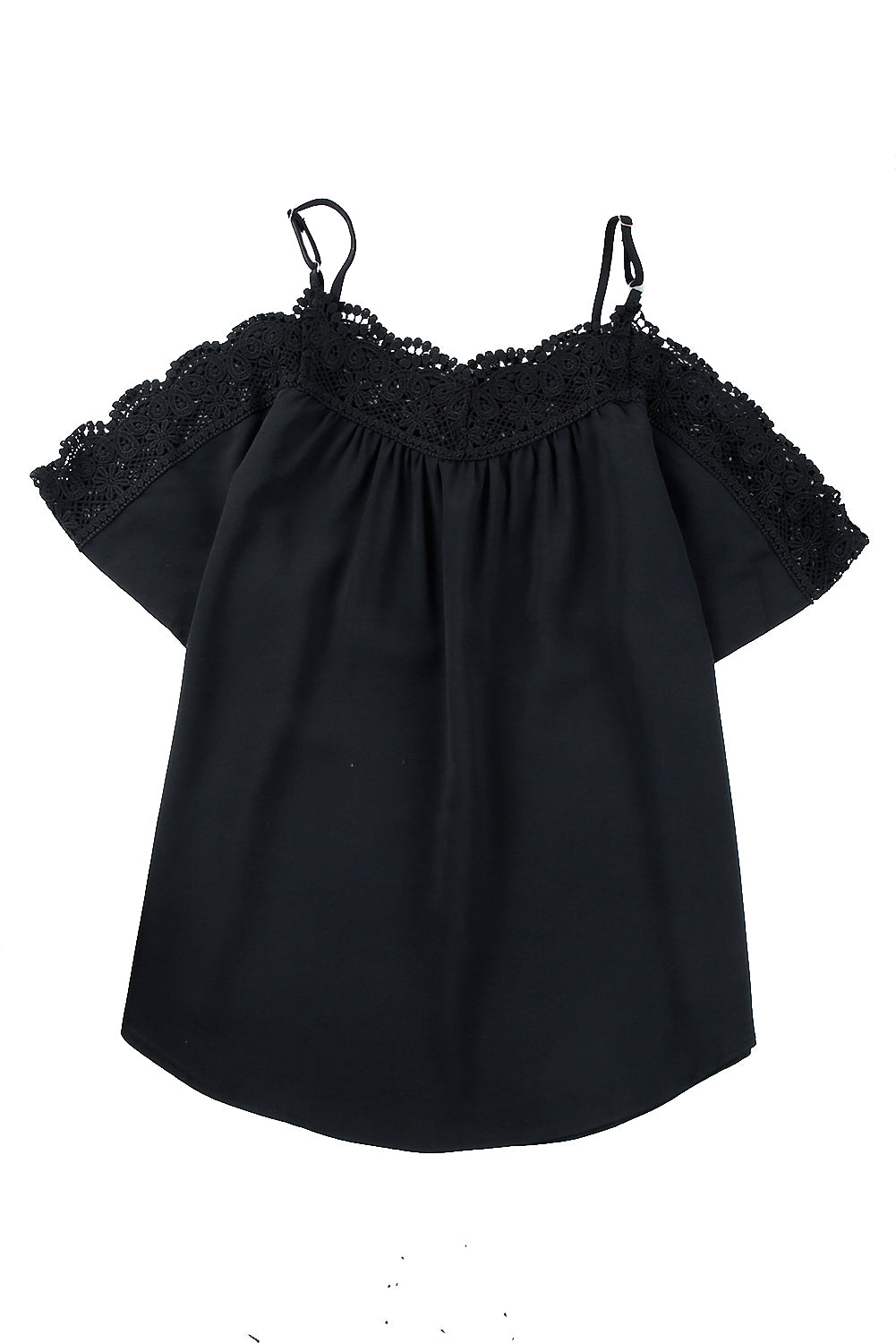 Crochet Neckline Off-Shoulder Short Sleeve Top | Black