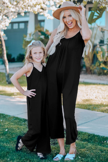 Spaghetti Straps Wide Leg Pocketed Jumpsuits | Black