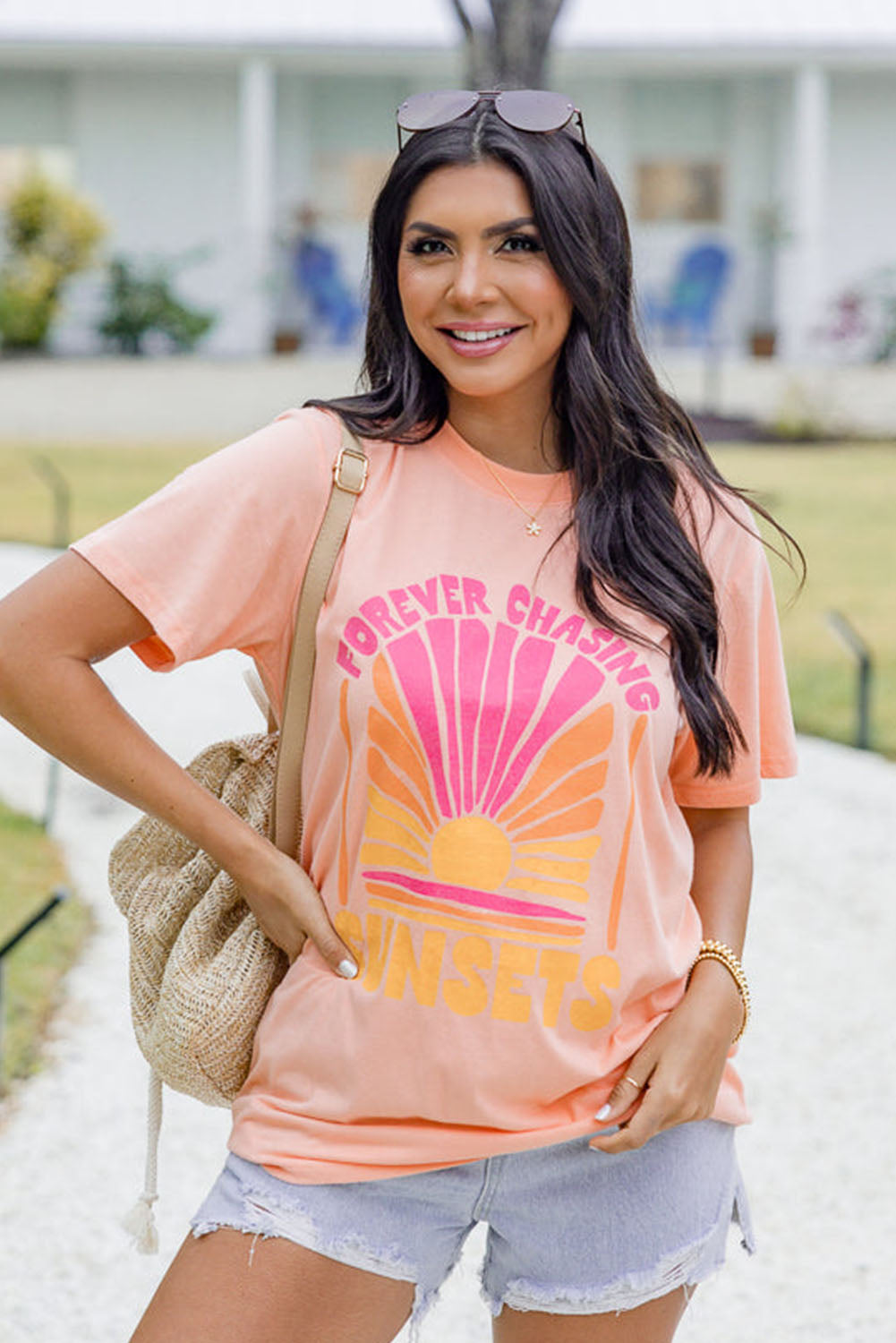 Forever Chasing Sunset Graphic T Shirt | Pink